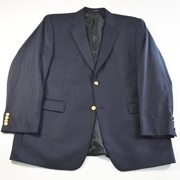 Vtg Ralph Lauren 48L Navy Hopsack Gold Button 100% Wool Blazer Jacket Sport Coat